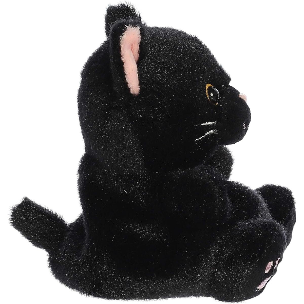 Side profile thumbnail of the mini black cat plush showcasing its rounded profile, small upright tail, and soft sitting posture.