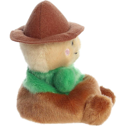 Side profile thumbnail of the mini scarecrow plush showcasing the pointed brim of his brown hat and soft seated profile.