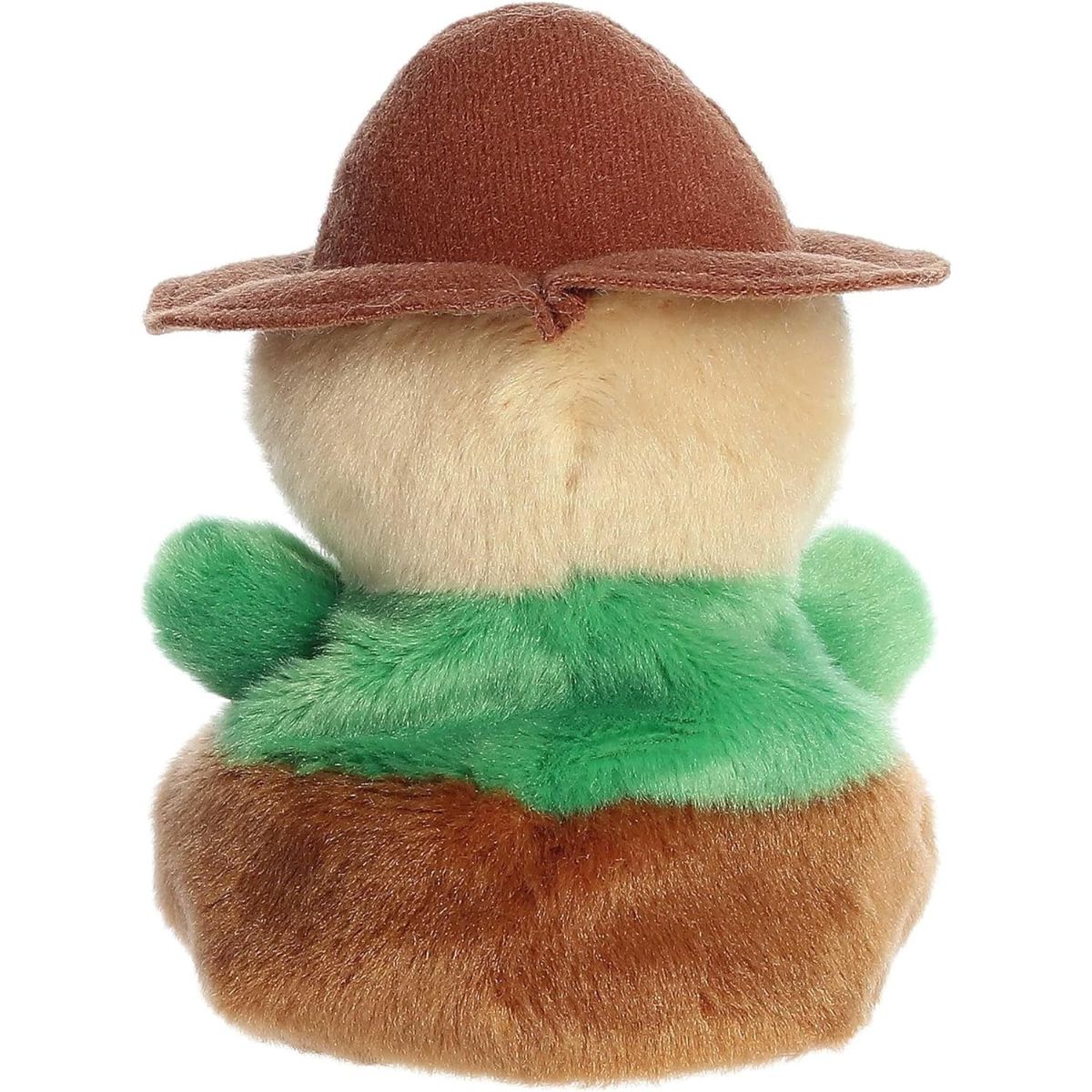 Rear thumbnail view of the Aurora scarecrow stuffed toy displaying its green shirt, brown pants, and the back of its brown hat.