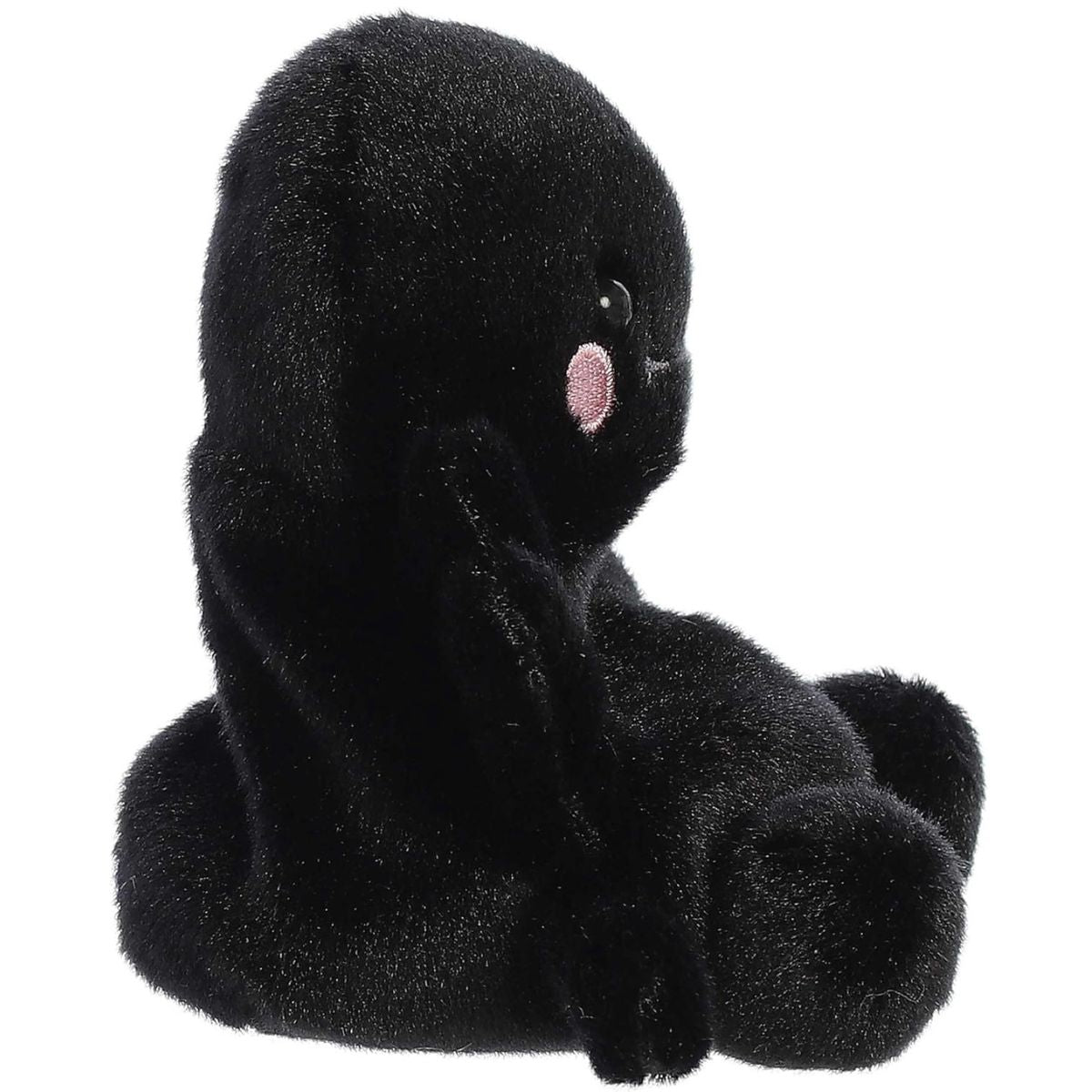 Side profile thumbnail of the mini spider plush showcasing its rounded depth, soft legs, and cozy sitting posture.