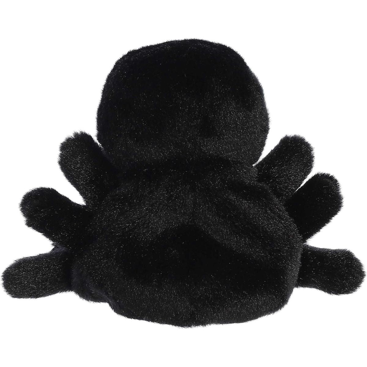 Rear thumbnail view of the Aurora spider stuffed toy displaying its smooth, solid black plush back and outstretched legs.