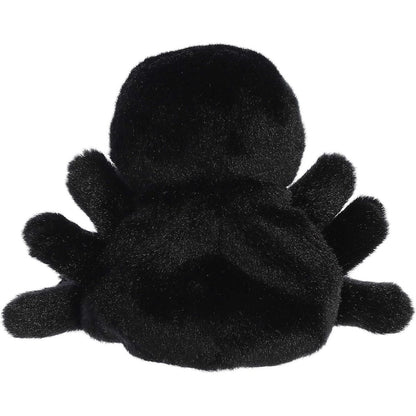 Rear thumbnail view of the Aurora spider stuffed toy displaying its smooth, solid black plush back and outstretched legs.