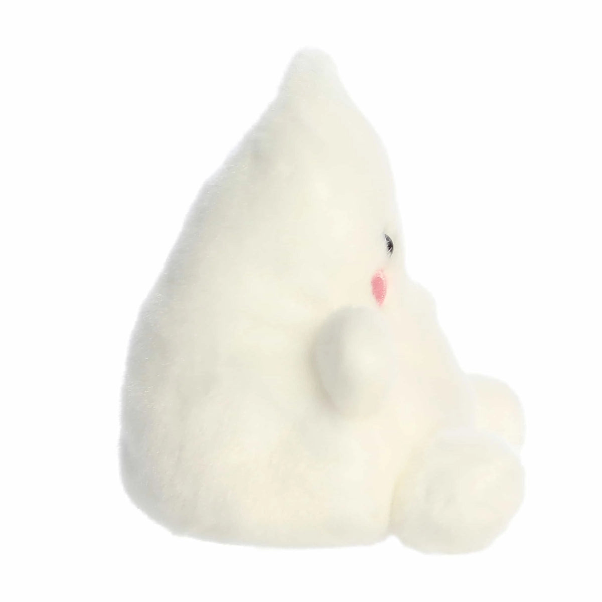 Side profile view thumbnail of the mini ghost plush showcasing its curved head point and soft seated posture.
