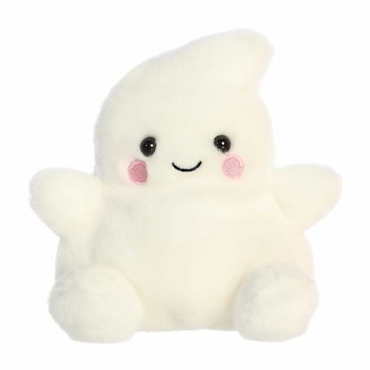 Front view thumbnail of the cute Tricks Ghost plush sitting straight, highlighting its friendly stitched smile and small white feet.