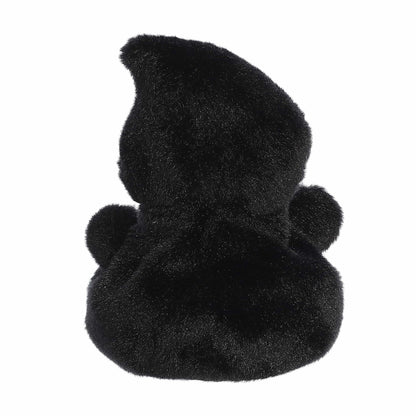 The rear thumbnail view of the all-black Aurora seasonal reaper toy displaying its smooth plush cloak backing and clean stitching.
