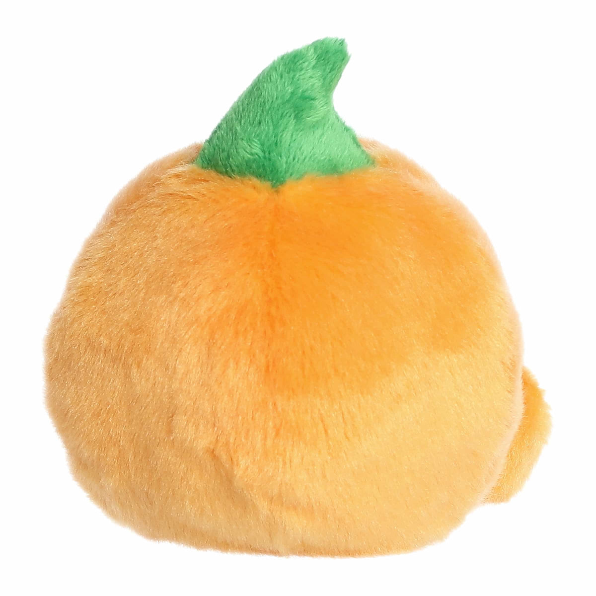 Plush pumpkin toy with a green stem on a white background