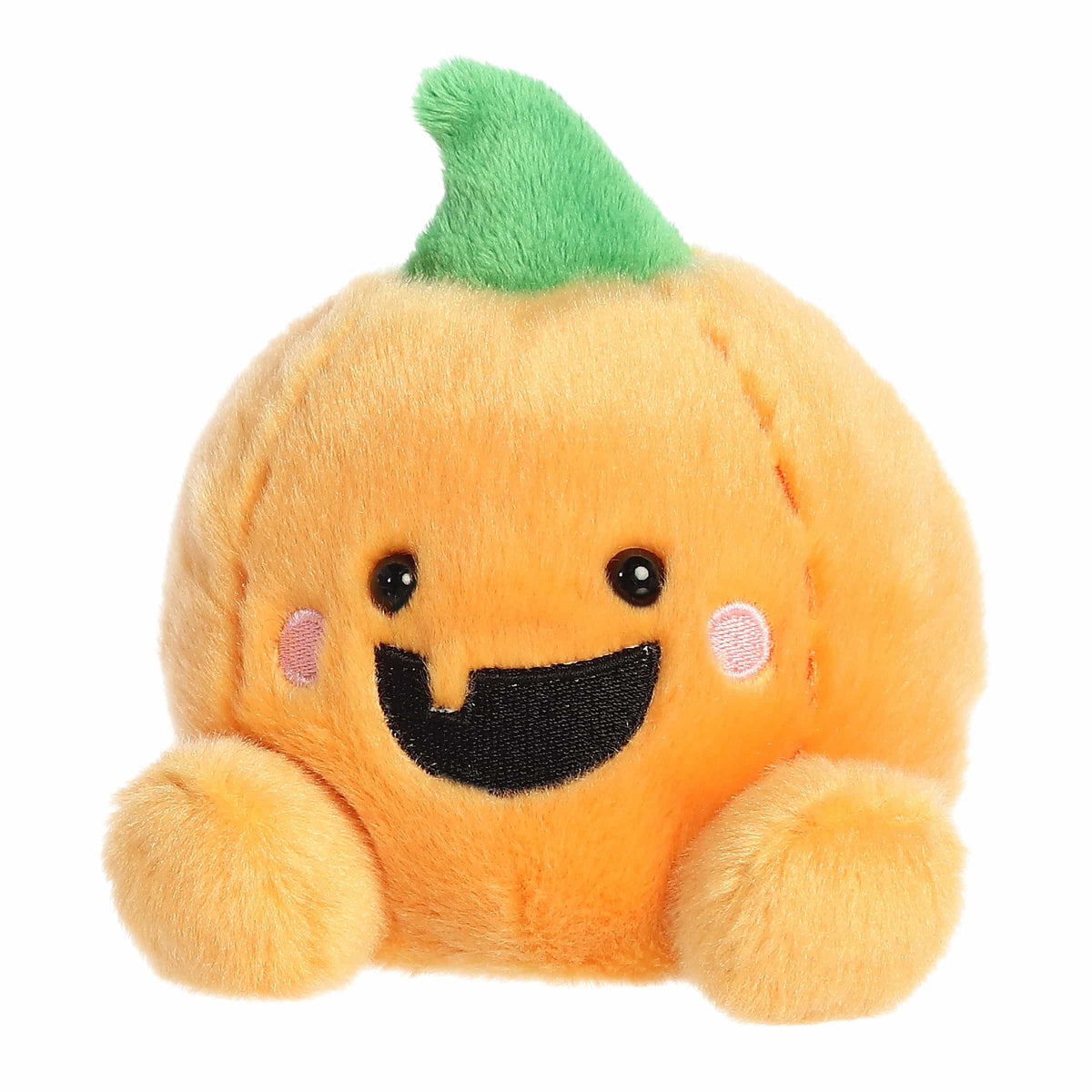 Plush toy pumpkin with a smiling face on a white background