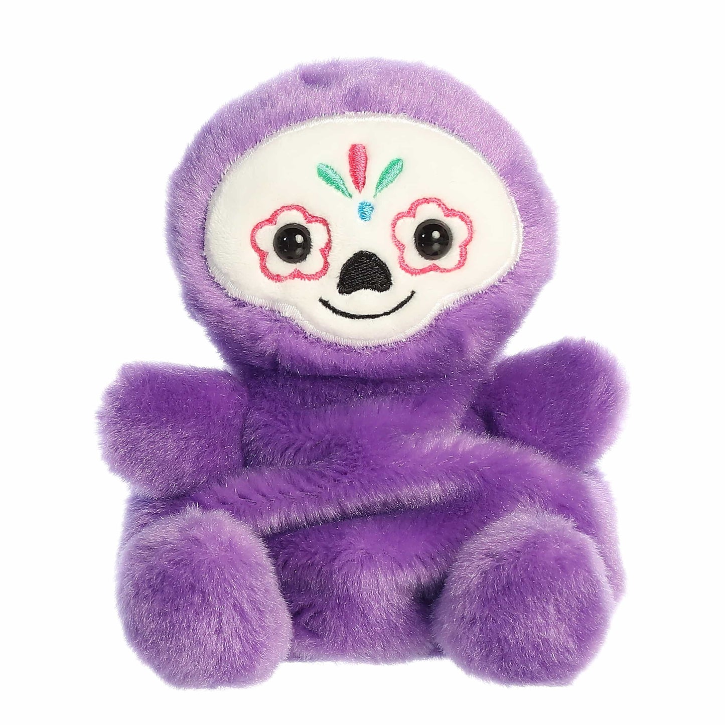 A close-up front portrait thumbnail of the Sonia Sugar Skull plush highlighting its pink flower eye accents and black stitched smile.