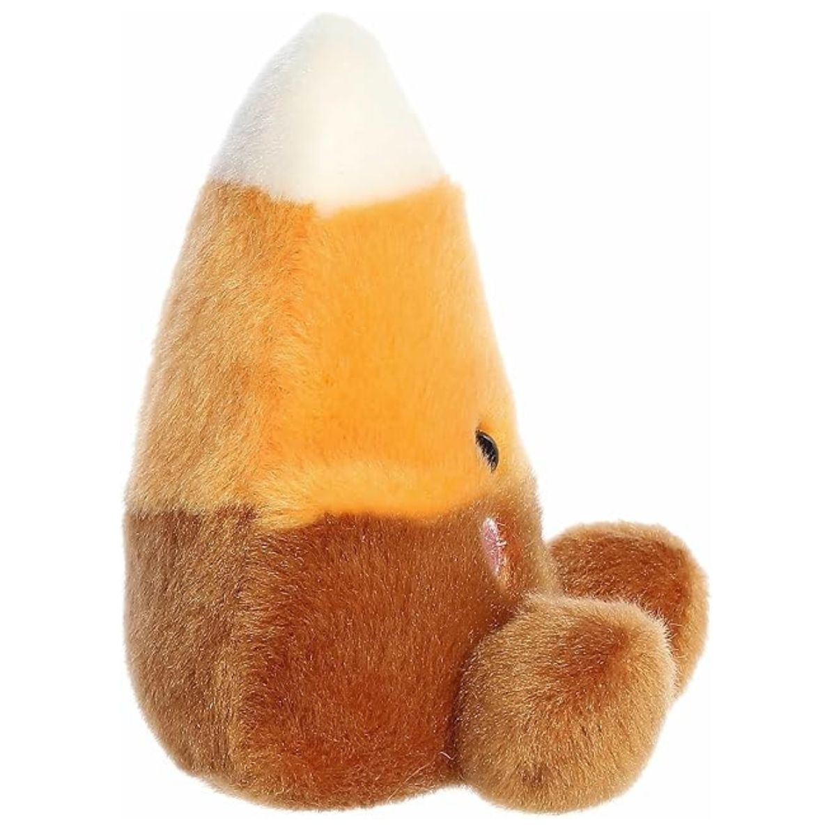 The right side profile thumbnail of the sitting candy corn plush highlighting its soft triangular shape and brown base.