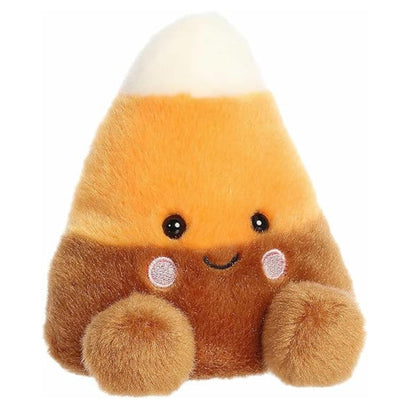 Aurora Palm Pals Corbin 5-inch Candy Corn plush stuffed toy sitting forward with a white, orange, and brown tri-color body.