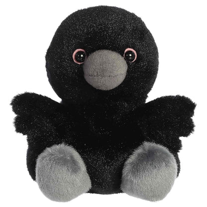Front view thumbnail of the cute Poe Raven plush sitting straight with its small black wings fanned out and grey feet pointing forward.