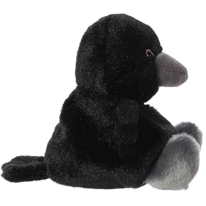 Side profile thumbnail of the mini raven plush showcasing its smooth grey beak, rounded head shape, and sitting posture.