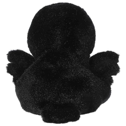 Rear thumbnail view of the Aurora raven stuffed toy displaying its smooth, solid black plush back and small tail feathers.