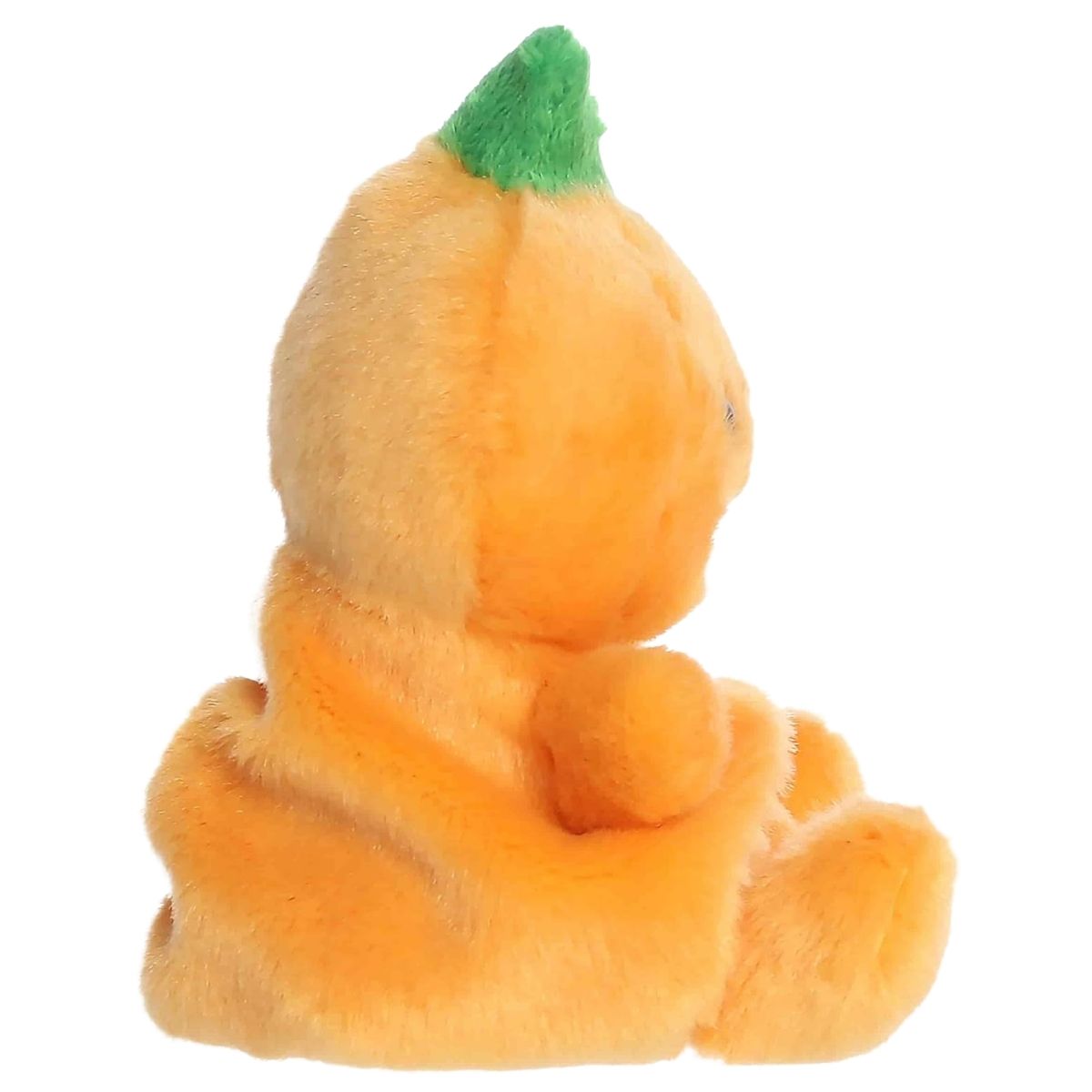Side profile thumbnail of the mini pumpkin plush showing its round plump shape, green stem, and sitting posture.
