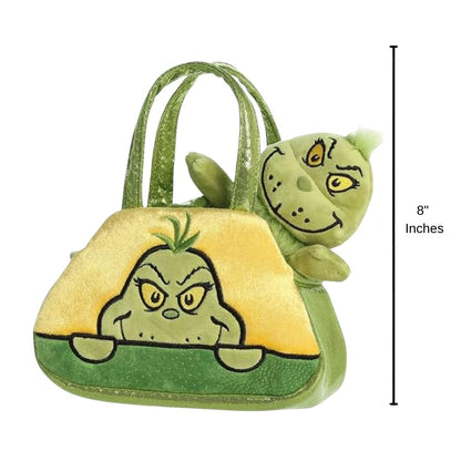 Front view of the Grinch Fancy Pals set with a dimension line indicating its 8-inch height.