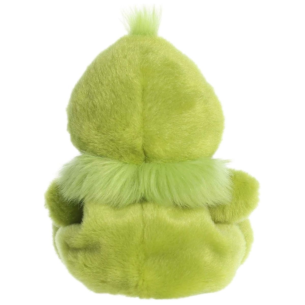 Back view of the Aurora Palm Pals Dr. Seuss plush toy showing his solid green back and the back of his fluffy collar.