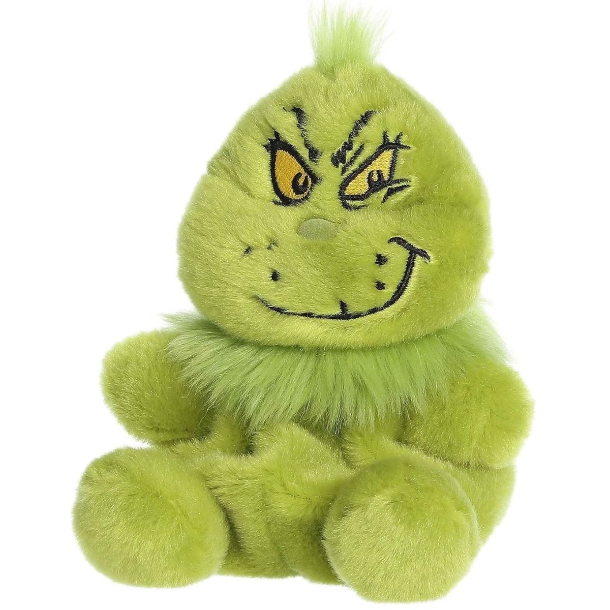 Angled view of the sweet Palm Pals Grinch plush looking slightly to the left.