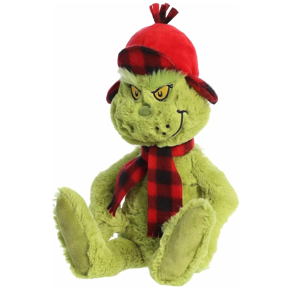The Wilderness Grinch plush toy sitting forward in a classic pose highlighting his embroidered smirk.