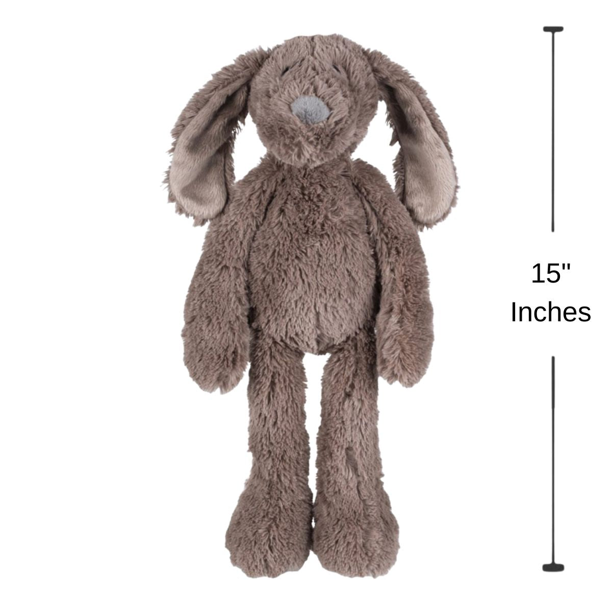 Happy Horse Dog Jax plush puppy standing up with a 15-inch height indicator graphic next to it.