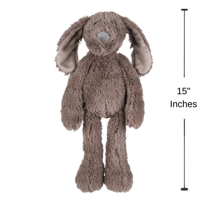 Happy Horse Dog Jax plush puppy standing up with a 15-inch height indicator graphic next to it.