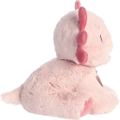 Side profile view of the Lottie Axolotl highlighting its fluffy shape, side gills, and sitting pose.