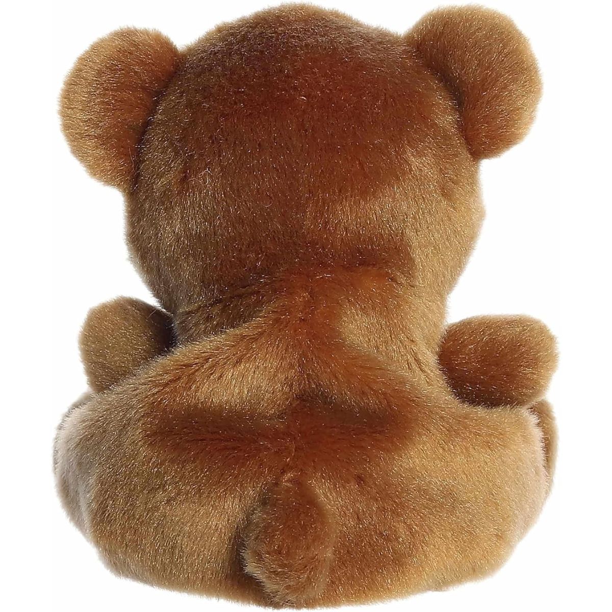 The rear view of the brown Aurora Charlie Bear stuffed animal displaying its soft plush back and tiny tail.