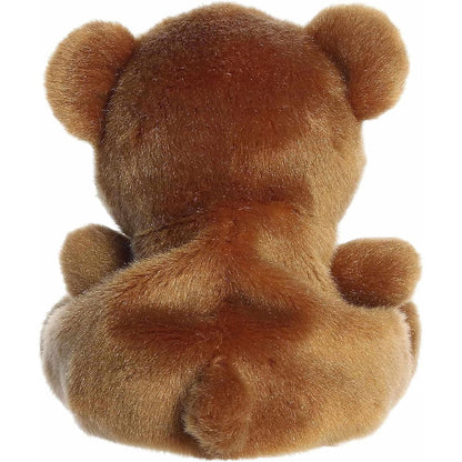 The rear view of the brown Aurora Charlie Bear stuffed animal displaying its soft plush back and tiny tail.
