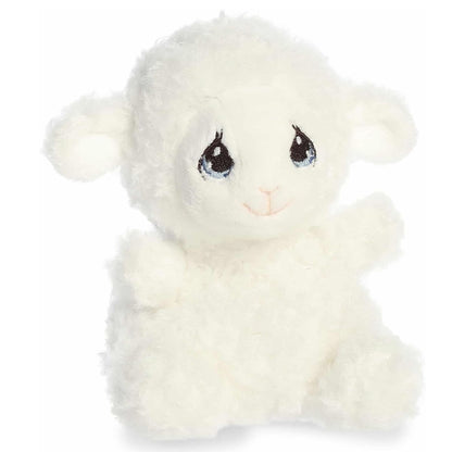 Aurora Palm Pals Precious Moments 5-inch Luffie Lamb plush stuffed toy sitting forward with a fluffy white body and teardrop eyes.