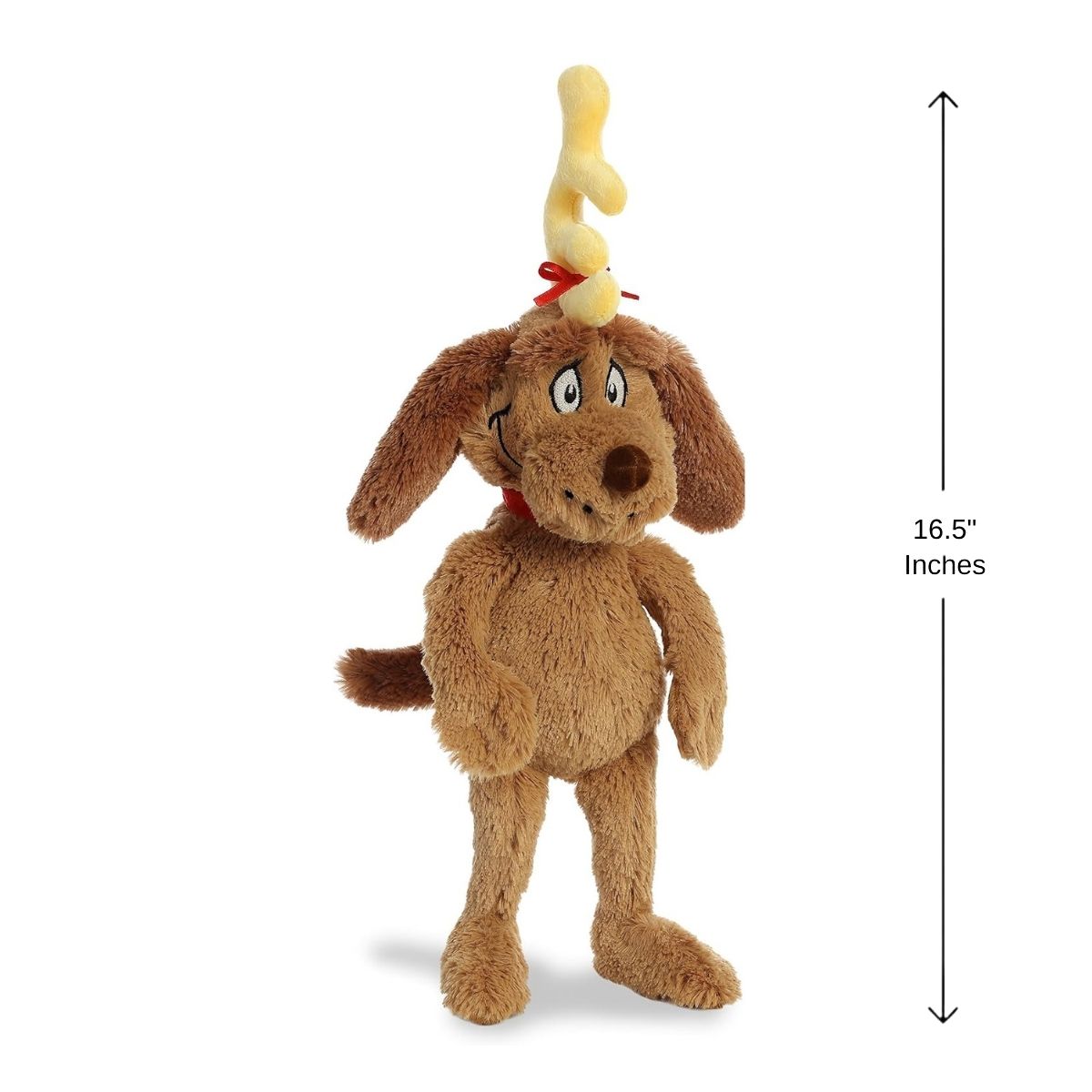 Sizing graphic for the Dr. Seuss Max plush showing it standing upright, indicating a total height of 16.5 inches.
