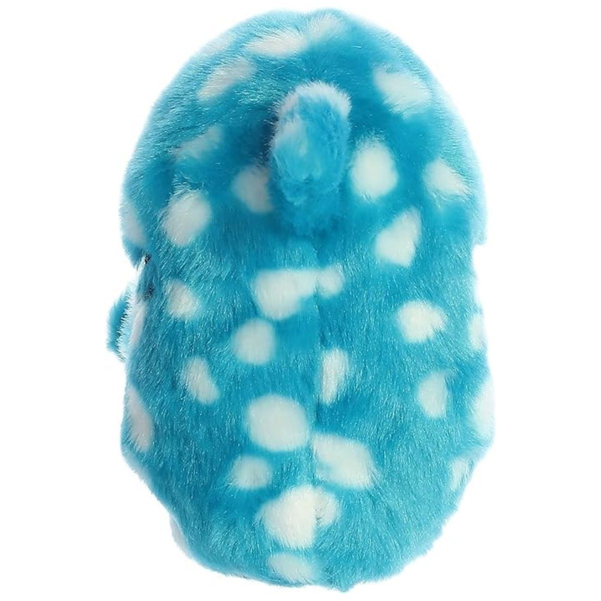 Back view of the cuddly blue whale shark stuffed animal highlighting its dorsal fin and spots.