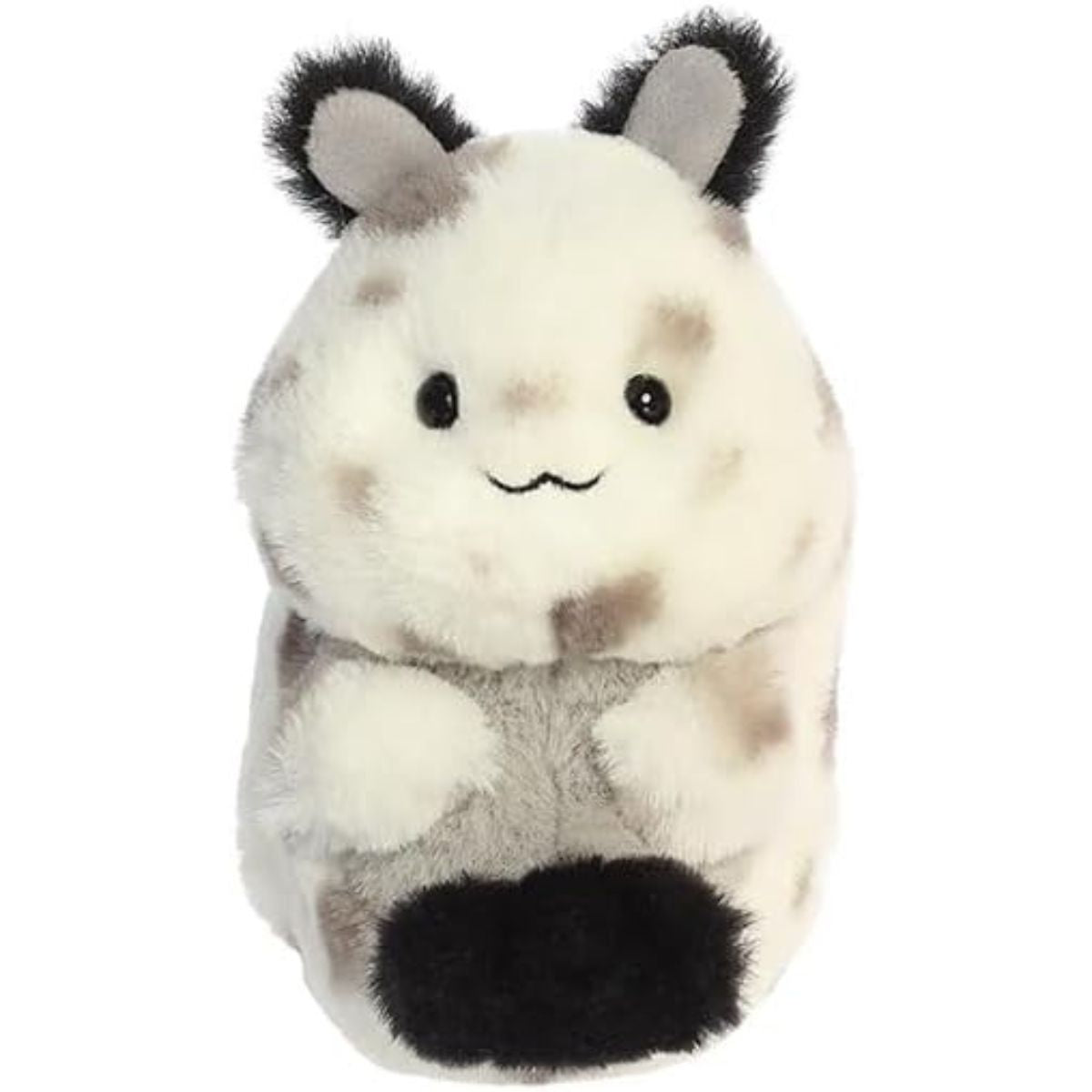 Direct front view of the soft round sea bunny plush showing its embroidered smile and black-tipped ears.