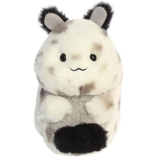 Direct front view of the soft round sea bunny plush showing its embroidered smile and black-tipped ears.