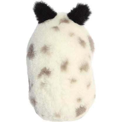 Back view of the cuddly spotted sea bunny stuffed animal highlighting its spotted back and fluffy black tail.