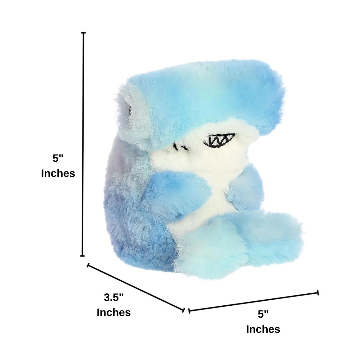 Dimension graphic showing the Aurora Rolly Pet Hamish Hammerhead Shark sitting upright with measurement lines indicating its size.