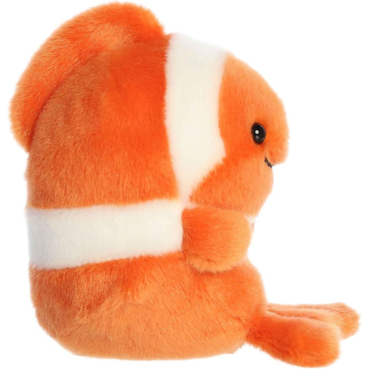 Side profile view of the Aurora Rolly Pet Comic Clown Fish highlighting its round shape, dorsal fin, and tail.