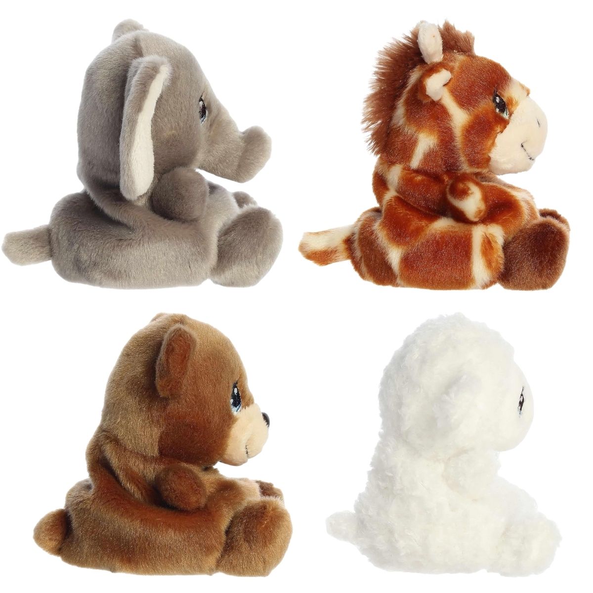 Side profile view of the Palm Pals Precious Moments plush collection highlighting their perfectly squishy, bean-weighted round bodies.