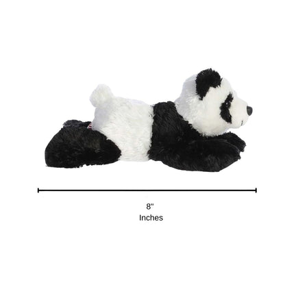 Sizing graphic for the Aurora Mini Flopsie Panda plush indicating a total length of 8 inches.