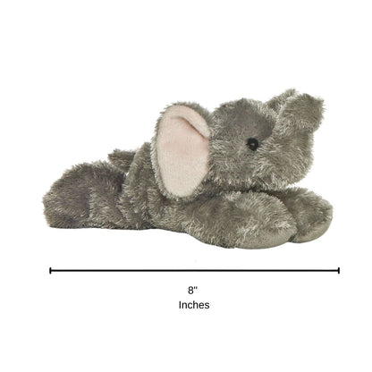 Side profile of the Ellie Elephant plush with a dimension line indicating its 8-inch length.