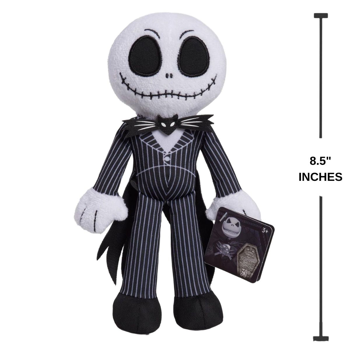 The Jack Skellington plush standing next to a vertical graphic indicator confirming his 8.5-inch height.