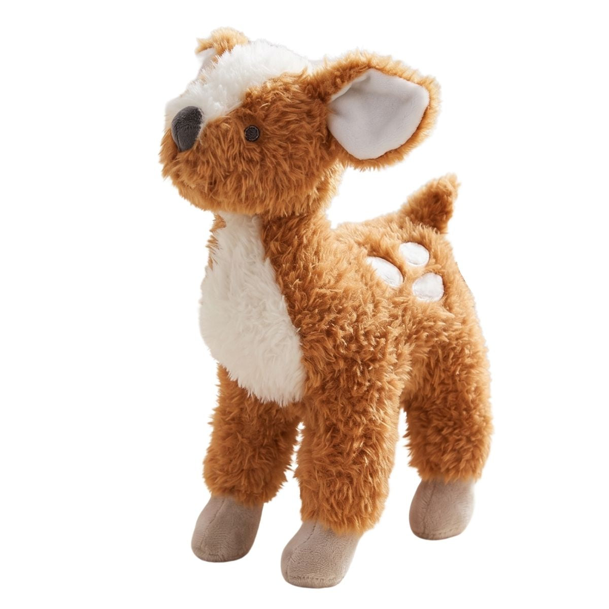 Happy Horse Deer Doe No. 2 brown and white fluffy plush stuffed animal fawn standing against a white background.