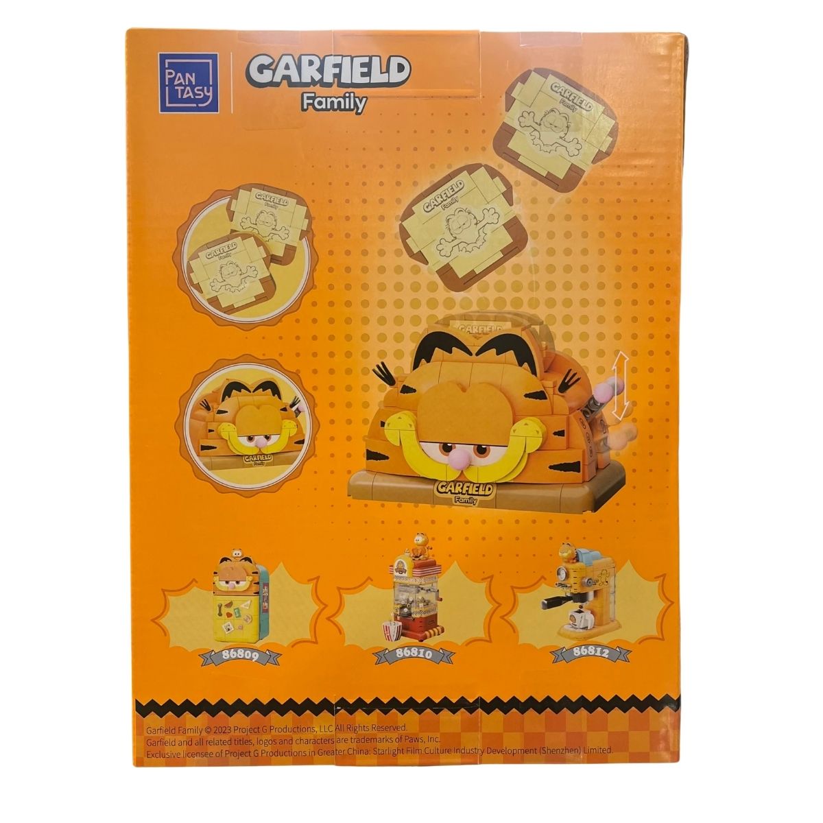 Back of the official collector packaging for the Pantasy The Garfield Movie Toaster Machine kit #86811.