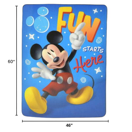 Dimension graphic showing the Mickey Mouse Silk Touch throw blanket measuring 46 inches wide by 60 inches tall.