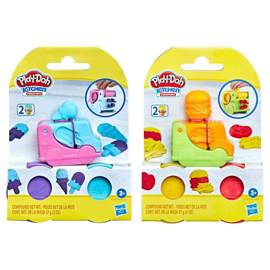 Play-Doh Kitchen Creations 2" Inch Mini Food Truck Playset, Burger & Ice Cream Truck