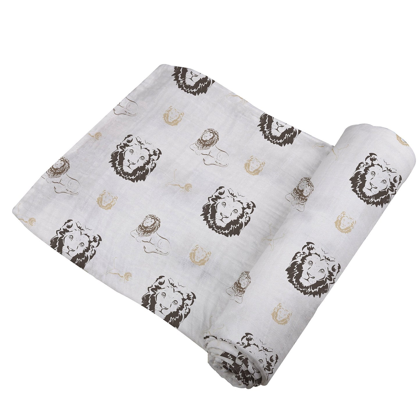 Close-up of the breathable bamboo muslin fabric weave showing the Hear Me Roar lion design.