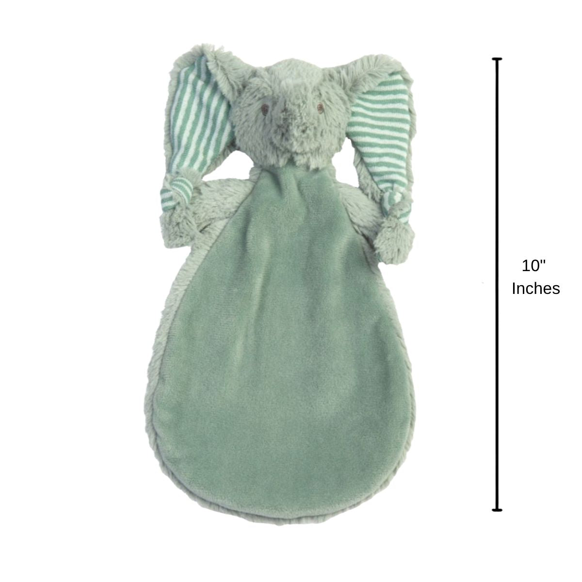 Happy Horse Elephant Eddy plush security blanket standing upright displaying a 10-inch height indicator graphic.