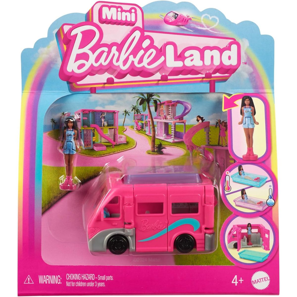 Barbie Mini BarbieLand 1.5" Inch Doll with DreamCamper & Color-Changing Pool Vehicle Set