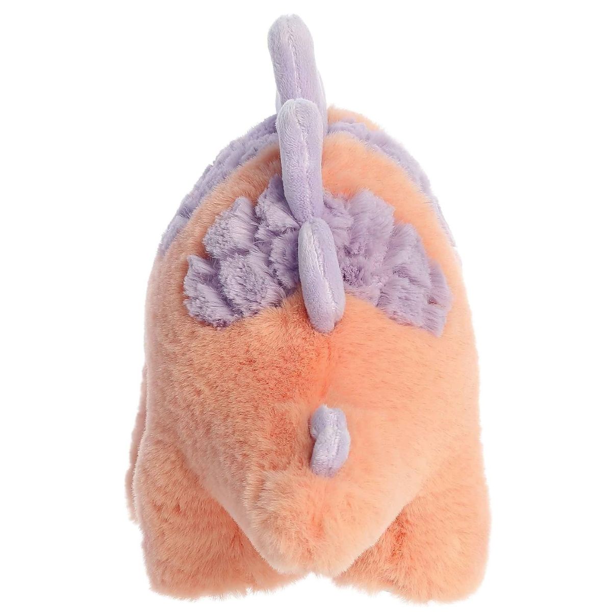 Back view of the Sammi Stegosaurus stuffed animal highlighting her textured peach back, tail, and soft purple spinal plates.