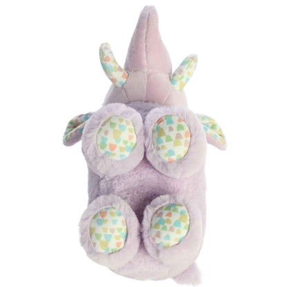 Bottom view of the Whitley Woolly Mammoth plush showcasing the matching pastel patterned fabric on its four footpads.