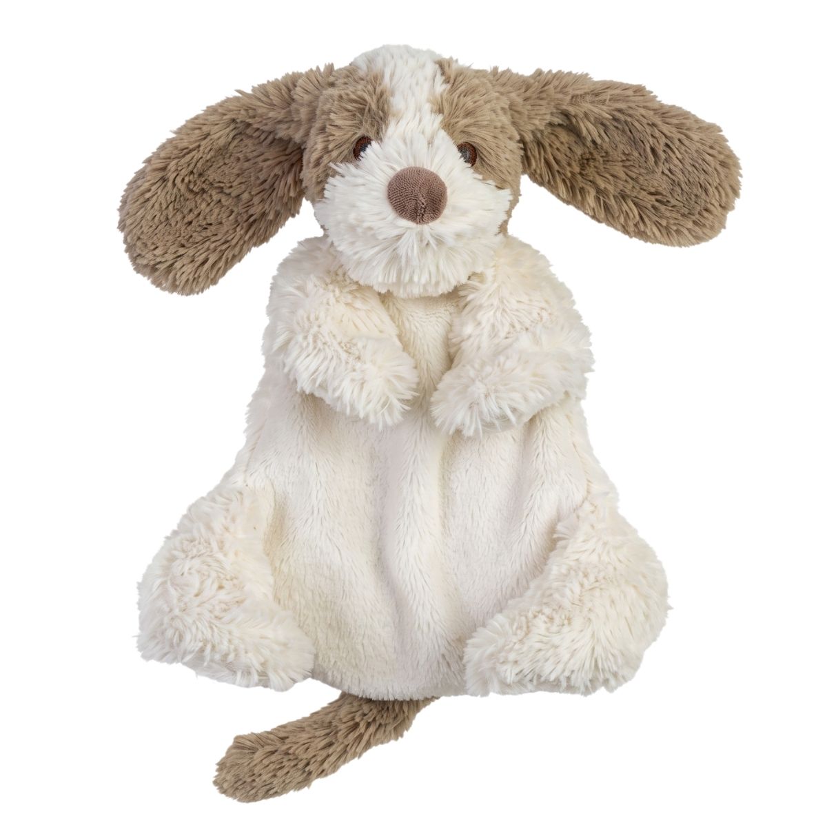 Happy Horse Dog David shaggy brown and white plush security tuttle blanket against a white background