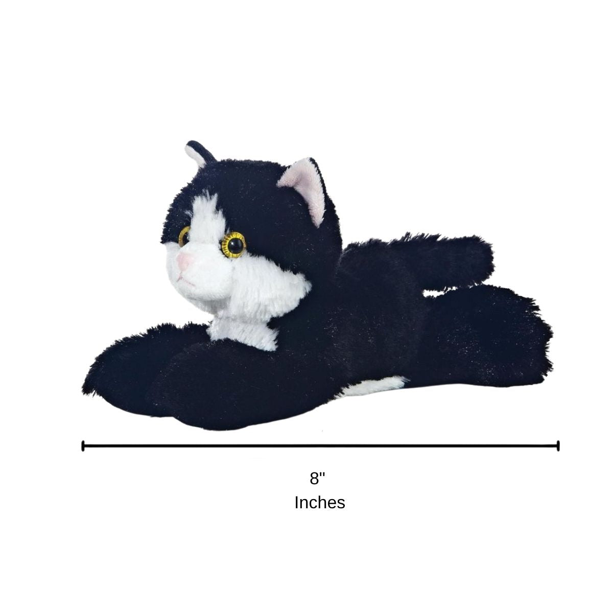 Side profile of the Maynard Kitten plush with a dimension line indicating its 8-inch length.